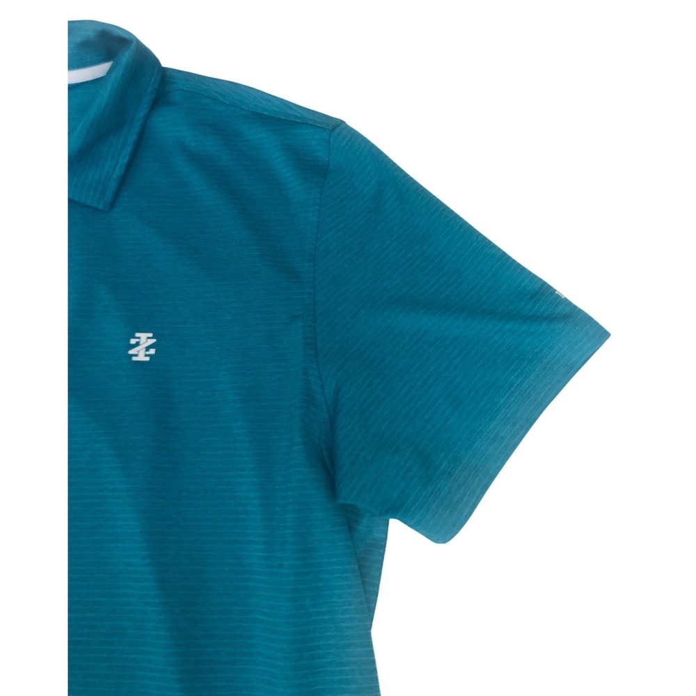 IZOD Golf Mens Performance Polo Shirt Teal Blue Micro Stripe Large Activewear - Picture 8 of 9